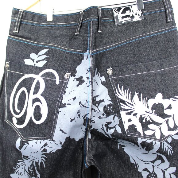 BROOKLYN XPRESS DARK BLUE MEN'S JEANS "B" 90'S GRAPHIC 36x34 BAGGY HIP HOP Y2K - Picture 8 of 9